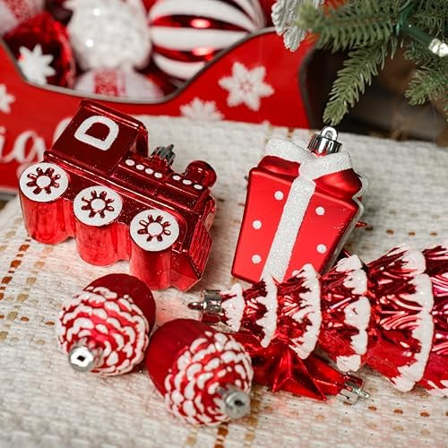 Alupssuc 82pcs Classic Christmas Balls Ornaments Set, Red and White