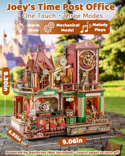 OZJAY Time Post Office DIY Miniature House Kit,3D Wooden Puzzles for Adults