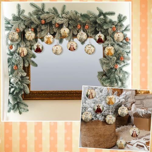 Outus 16 Pcs Christmas Tree Ball Ornaments Vintage Angel Christmas Decorations for Tree Colorful Xmas Decorative Hanging Ornaments for Farmhouse Home Fireplace Decoration Holiday Party Favors