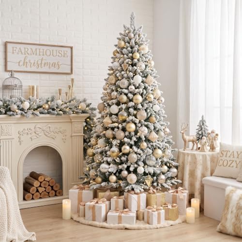 DecobyHannah 60ct White Gold Christmas Ornaments Set for Tree Decorations