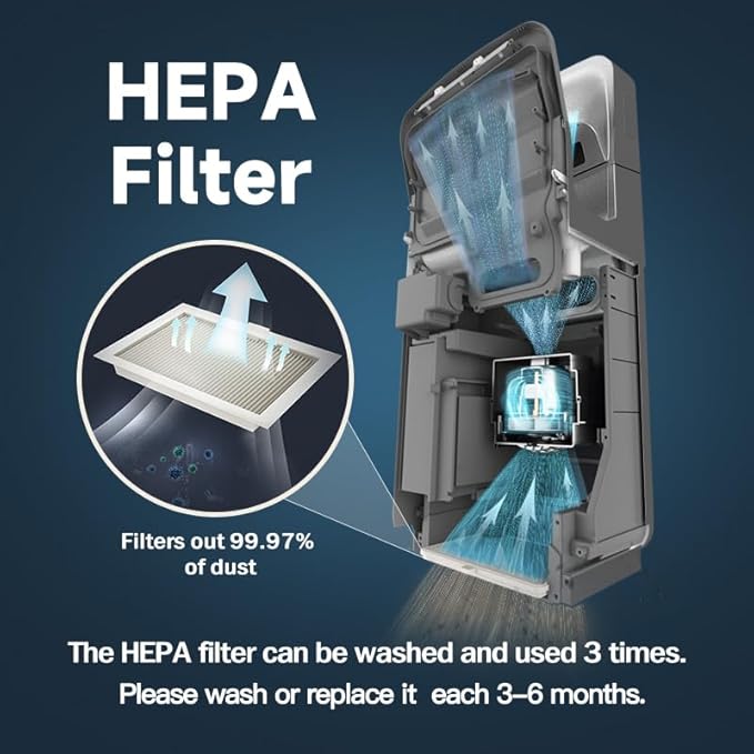 JETWELL Vertical Premium Commercial Hand Dryer- High Speed Jet Air Motor Speed Adjustable with HEPA Filter- Automatic Warm Wind Silver Gray Plastic Cover Hand Blower