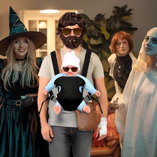 MOVINPE Hangover Costume Halloween Accessories Set, Doll Baby Carrier Brown Wig Fake Beard Moustache Crossbody Bag Sunglasses Bandage Film Character Role-Playing Cosplay Costume