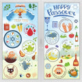 63 PCS Passover Decorations, 9 Sheets Colorful Passover Window Clings with Seder Plates Stars of David Eggs Red Wine Patterns, Double-Sided Jewish Decor for Pesach Party Supplies Home School