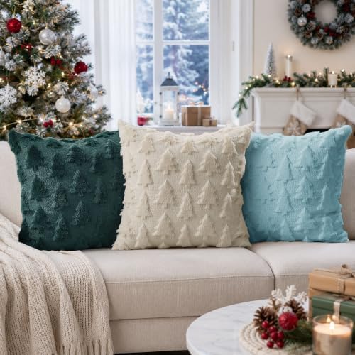 DFXSZ Christmas Tree Pillow Covers 16x16 Set of 2 Christmas Decor Blue