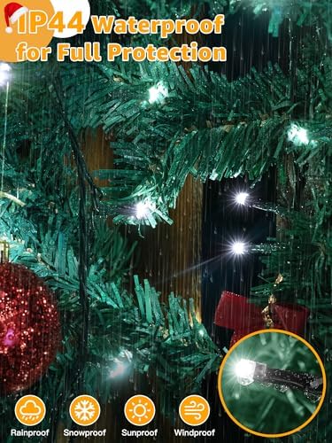 BrightChristmas 1000 LED 328 FT Outdoor String Lights with Remote and Timer, Dimmable with 8 Modes, Waterproof, Cool White Fairy Lights for Christmas Tree & Holiday Decor