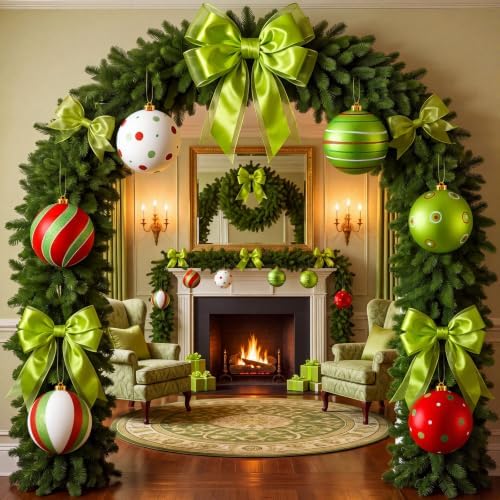 6 Pcs 6 Inch Large Christmas Balls Ornaments Lime Green and Red