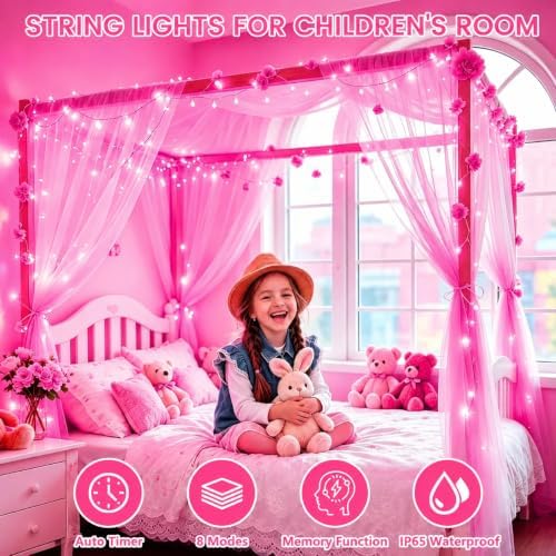 2 Pack 200 LED Battery Operated String Lights, Twinkle Fairy Lights Pink