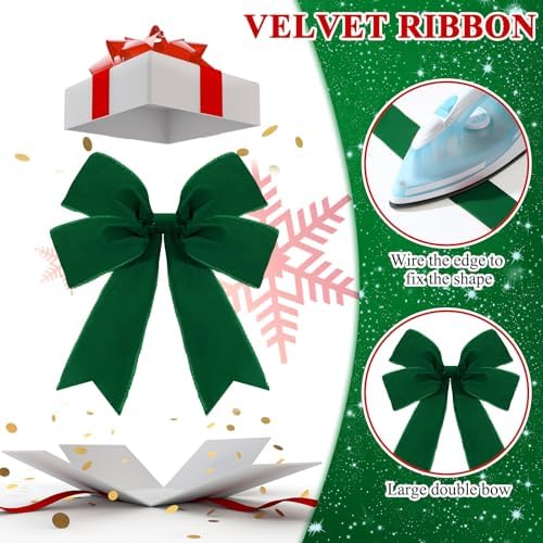 Daifunli 6 Pcs Dark Green Velvet Christmas Cabinet Bows Ribbons for Kitchen
