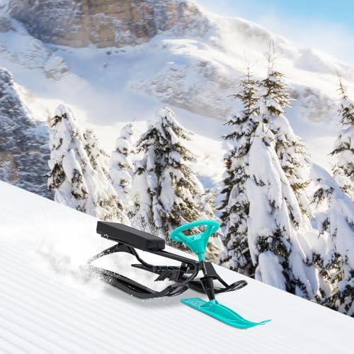 Snow Racer Sled,Adults Winter Sport Sled w/Foot Brakes,Kart Ski Sled Slider Board w/Steering Wheel&Anti-Slip Seat, Snow Slider Board for 220.5lb Capacity Skiing Ice Skating Sand Skating