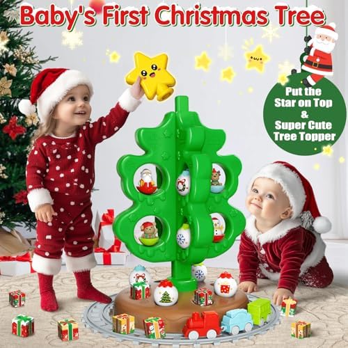 maysida Baby First Mini Christmas Tree for Kids, Learning Toys Colorful Plastic Finger Puppets Snowman/Elk/Santa Tumblers for Kids, New Xmas Gifts for Girls Boys, Christmas Decorations Indoor