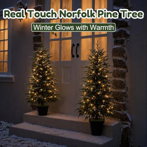 4FT Christmas Tree with Light, Norfolk Pine Tree Decor for Xmas 2 Pack
