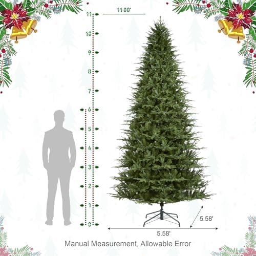 Glitzhome 11ft Pre-lit Artificial Christmas Tree, Majestic Evergreen Fir Green Full Xmas Tree with 3200 Warm White/Multi-Color Chasing and Twinkling Lights, 9 Function w/Foot Pedal and Remote Control