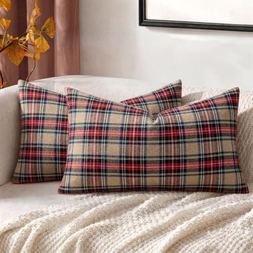 MIULEE Fall Plaid Pillow Covers Scottish Tartan 12x20 Khaki