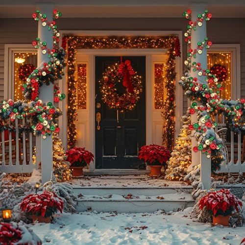2 Pcs 6 ft Christmas Ball Ornament Garland, Red, Green, Gold