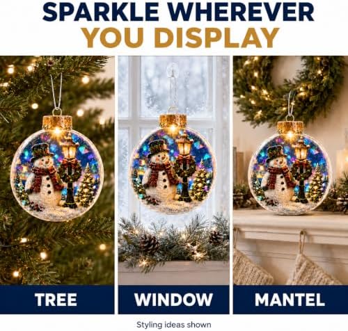 Lighted Snowman Ornament with Prismatic Sparkle, 3.15 Inch Christmas Decor