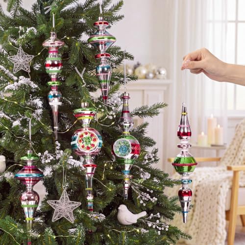 Soulchen 6 Pcs Vintage Glass Finial Christmas Ornaments Classic 9.84 Inch