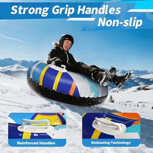 47" Hard-Bottom Snow Tube, Heavy-Duty Inflatable Snow Sled