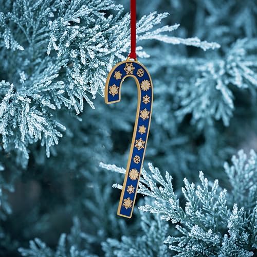 Wallace 2024 Gold-Plated Enamel Candy Cane Ornament 44th Edition - Blue with Gold Snowflakes - Limited Edition Collectible Christmas Tree Ornament with Gift Box