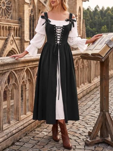 Wenrine Renaissance Costume Womens Lace Up Corset Halloween Medieval Dress