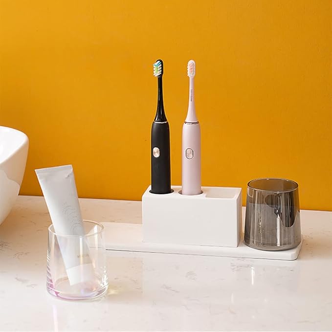 Toothbrush Rack Bathroom Countertop Toothbrush Holder Multi-Function Toothbrush Holder with Three Sinks for Toothpaste Storage Bathroom Toothbrush Holder(C)