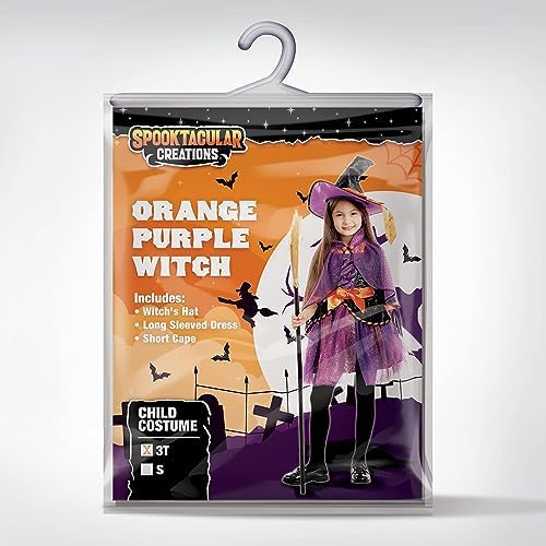 Spooktacular Creations Child Girl Orange Purple Witch Costume, Toddler Witch Outfit Set for Kids Halloween Dress Up Parties