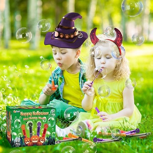 80PCS Halloween Party Favor, Bubble Wands for Kids, Trick or Treat Toys