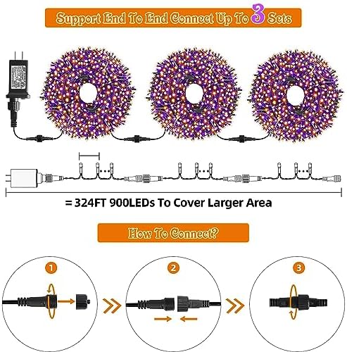 MZD8391 105FT 300LED Halloween Light, Orange Purple Christmas Light & Music