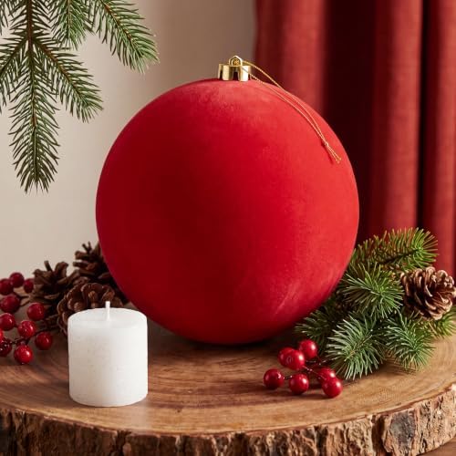 Threan 8 Inch Large Red Velvet Christmas Ball Ornaments for Christmas Tree