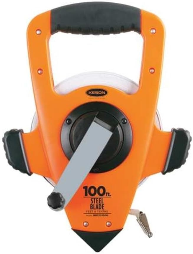 Keson NRS10100H Nylon-Reinforced Steel Blade Tape Measure, Speed Rewind (Graduations: 1/10, 1/100), 100-Foot