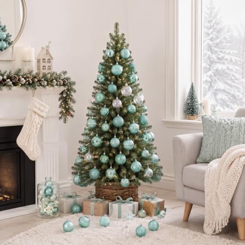 Lunmon 64 Pcs Teal Christmas Ball Ornaments Iridescent Clear Xmas Bulbs