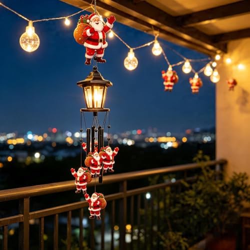 Santa Solar Christmas Wind Chimes, Outdoor Hanging Holiday Decor