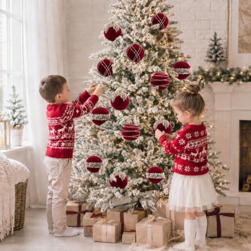 12Pcs Red Velvet Christmas Ornaments 2.36 in Balls for Christmas Tree Deco