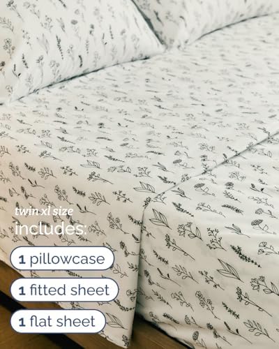 Twin XL 3 Piece Floral Sheet Set - Soft, Breathable & Cooling - Plants