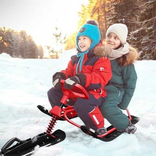 TOPINCN Snow Racer Sled, HDPE Material, Steering Wheel and Twin Brakes, for Kids and Teens, Size 47.2 X 19.7 X 15 in