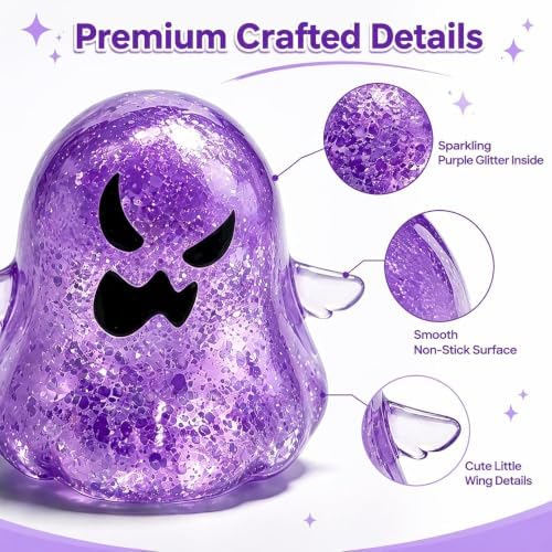 Halloween Spooky Super Soft Stress Balls | Squishy Sensory Squeeze Toy Relief Fidget Gift for Women Men Horror Holiday & Birthday Gift Party Favor(Purple)