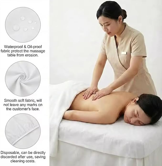 50PCS Disposable Fitted Massage Table Sheets with Elastic, Heavy Duty Elastic Disposable Bed Cover, Breathable White Sheets for Spa Massage Beauty Tattoos Non Woven Fabric 36 x 85 in