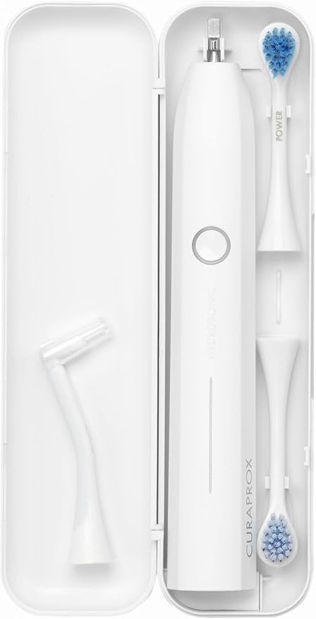 Curaprox Hydrosonic Pro Sonic Toothbrush – for Sensitive Teeth, Implants and Braces | Professional Cleaning at Home | Set with Three Brush Heads