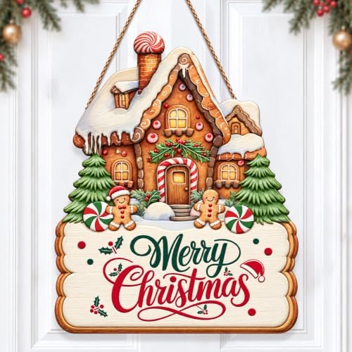 Christmas Decorations Gingerbread House Hanging Wooden Front Door Sign