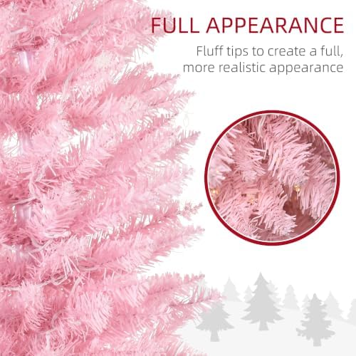 HOMCOM 5' Tall Pre-Lit Slim Artificial Pencil Christmas Tree 294 Tips Pink