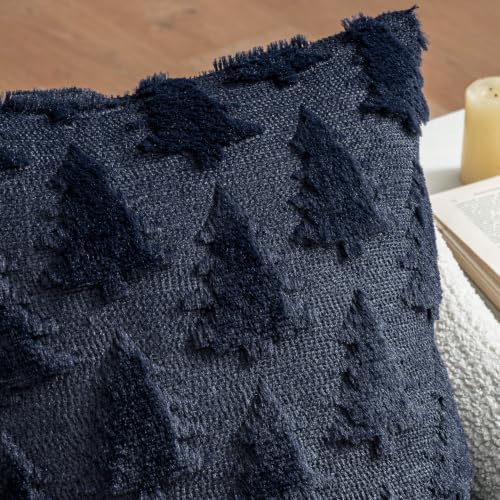 MIULEE Christmas Throw Pillow Covers Navy Blue Christmas Decorations Set of 2 Xmas Tree 18x18 Pillow Covers Soft Plush Faux Wool Pillowcases Holiday Festivals Winter Home Decor Sofa Couch Bed Porch