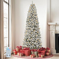 DWVO 6FT Pre-Lit Flocked Pencil Christmas Tree with 300 Dual-Color LEDs