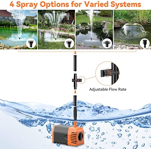 POPOSOAP Solar Fountain Pump 35 Watt, 480GPH Solar Water Pond Pump with PVC Tubing 4 Spray Heads 16.5ft Cable Length for Garden Pond Fountain Waterfall Hydroponics Pool