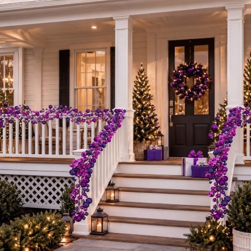 2 Pcs 6 ft Christmas Ball Ornament Garland, Dark Purple