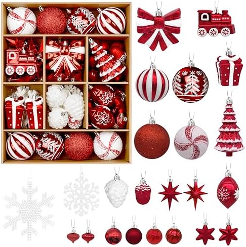 Alupssuc 82pcs Classic Christmas Balls Ornaments Set, Red and White