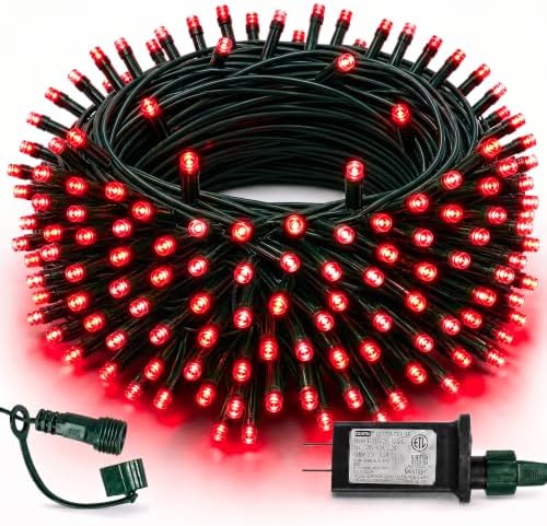 TW SHINE Christmas Lights, 200 LED 66FT Outdoor Christmas Lights Plug in with 8 Modes, Waterproof Light Outdoor, Indoor Xmas Decorations for Party Yard House Decor, Red