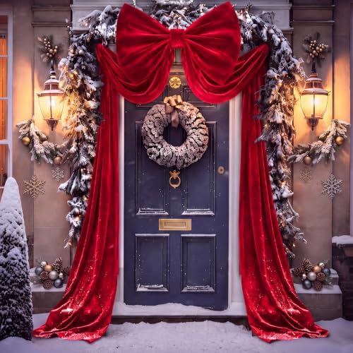 118 x 47 Extra Large Christmas Red Velevt Bow Outdoor