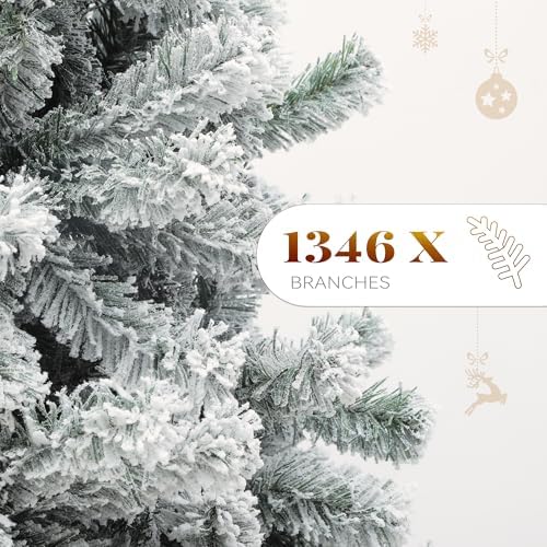 YITAHOME 7.5ft Snow Flocked Artificial Christmas Tree with 1346 Branch Tips