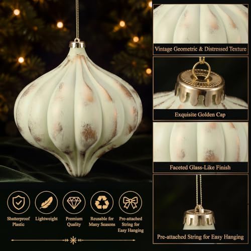 Seenelling 4Pcs Big 8'' Christmas Ball Ornaments Xmas Tree Decor, White