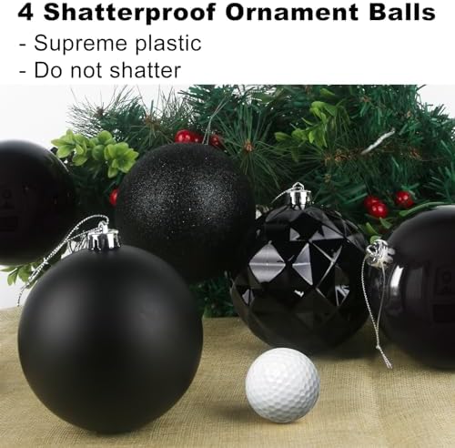 Black 4.0" Large Christmas Balls - Christmas Tree Decoration Ornaments Shatterproof Hanging Balls for Birthday Halloween Holiday Wedding Decorations Set of 4pcs