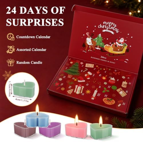 2026 Advent Calendar Gift Set, 24 Heart-Shaped Tea Light Candles